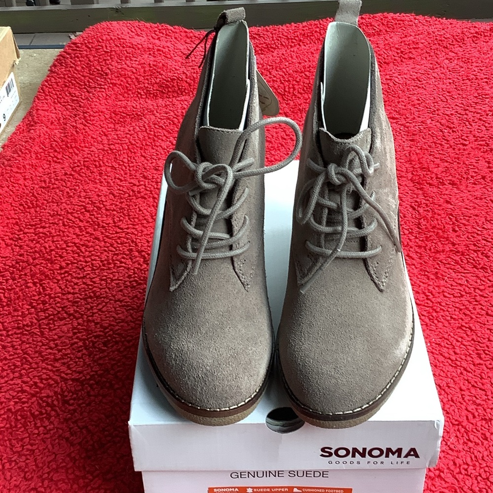 SONOMA Taupe Suede Lace-Up Women's Ankle Boots